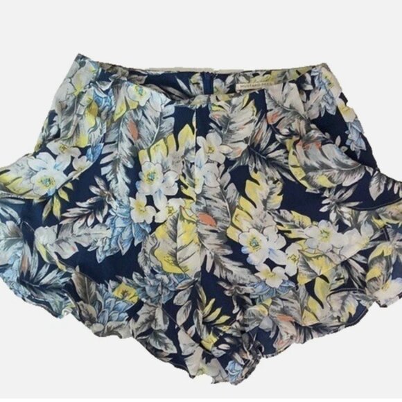 Mustard Seed Blue and Yellow High Waist Shorts with Vibrant Print with POCKETS - Picture 1 of 11